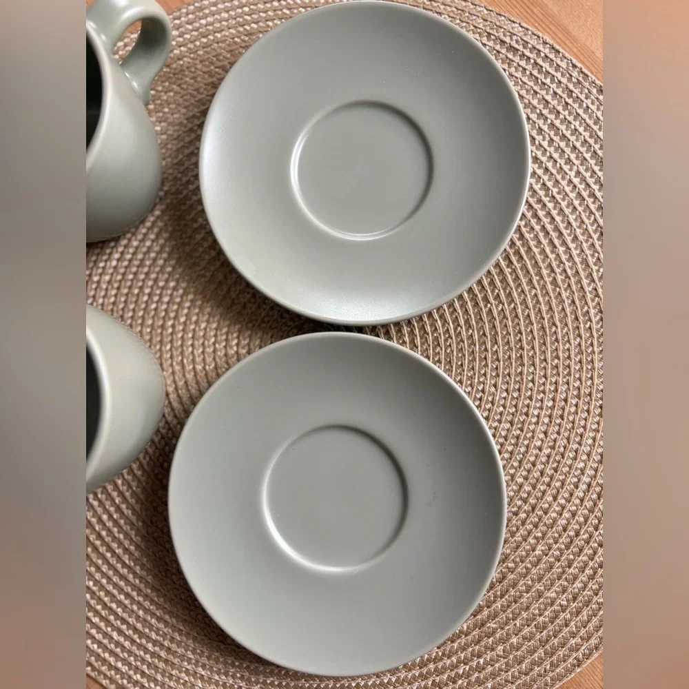IKEA FÄRGKLAR series of dinnerware cups with saucers Matte Green Set of Two